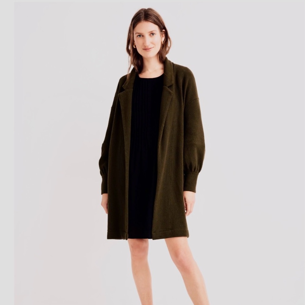 long relaxed fit pique olive green cardigan coat | Madewell | size small